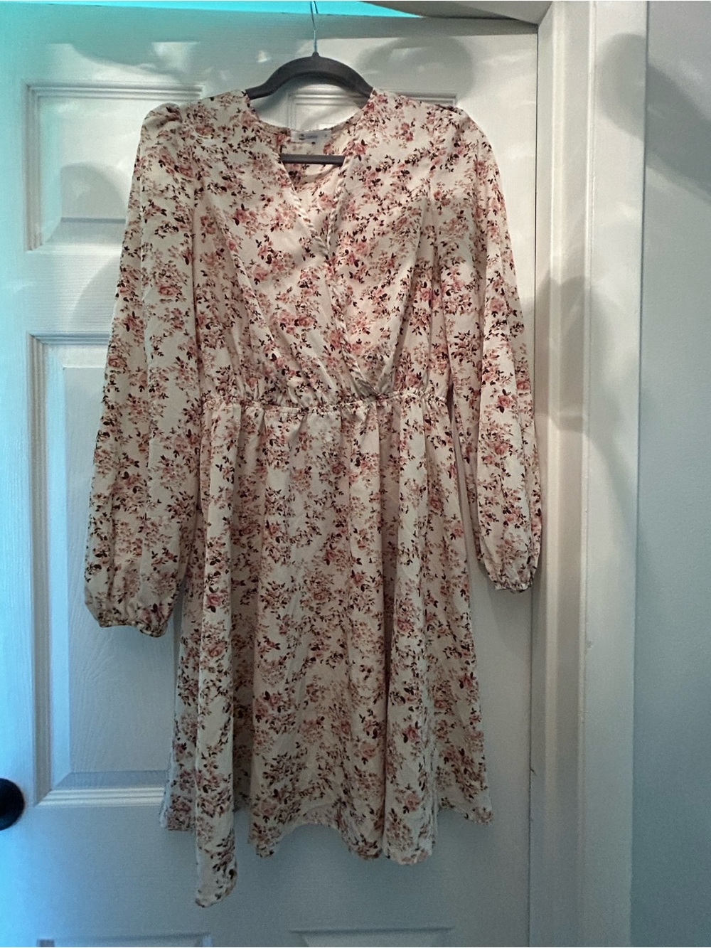 Floral Cream & Rose Long Sleeve Wrap Dress